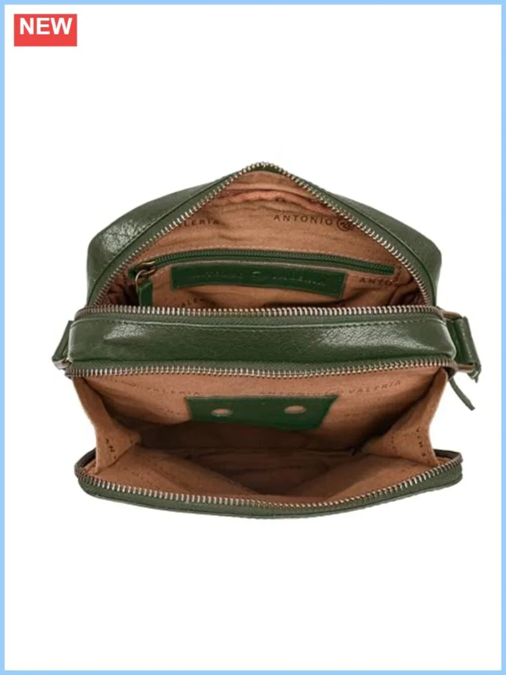 Washed Leather Crossbody Bag with 3 Zippered Compartments